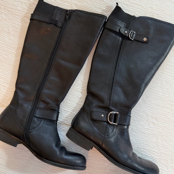 Naturalizer Wide Calf Riding Boots Black Leather size 8 chunky - Picture 3 of 15